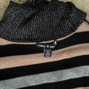 Cable & Gauge Women's Cowl Neck Sweater - Black, Tan, and Gray